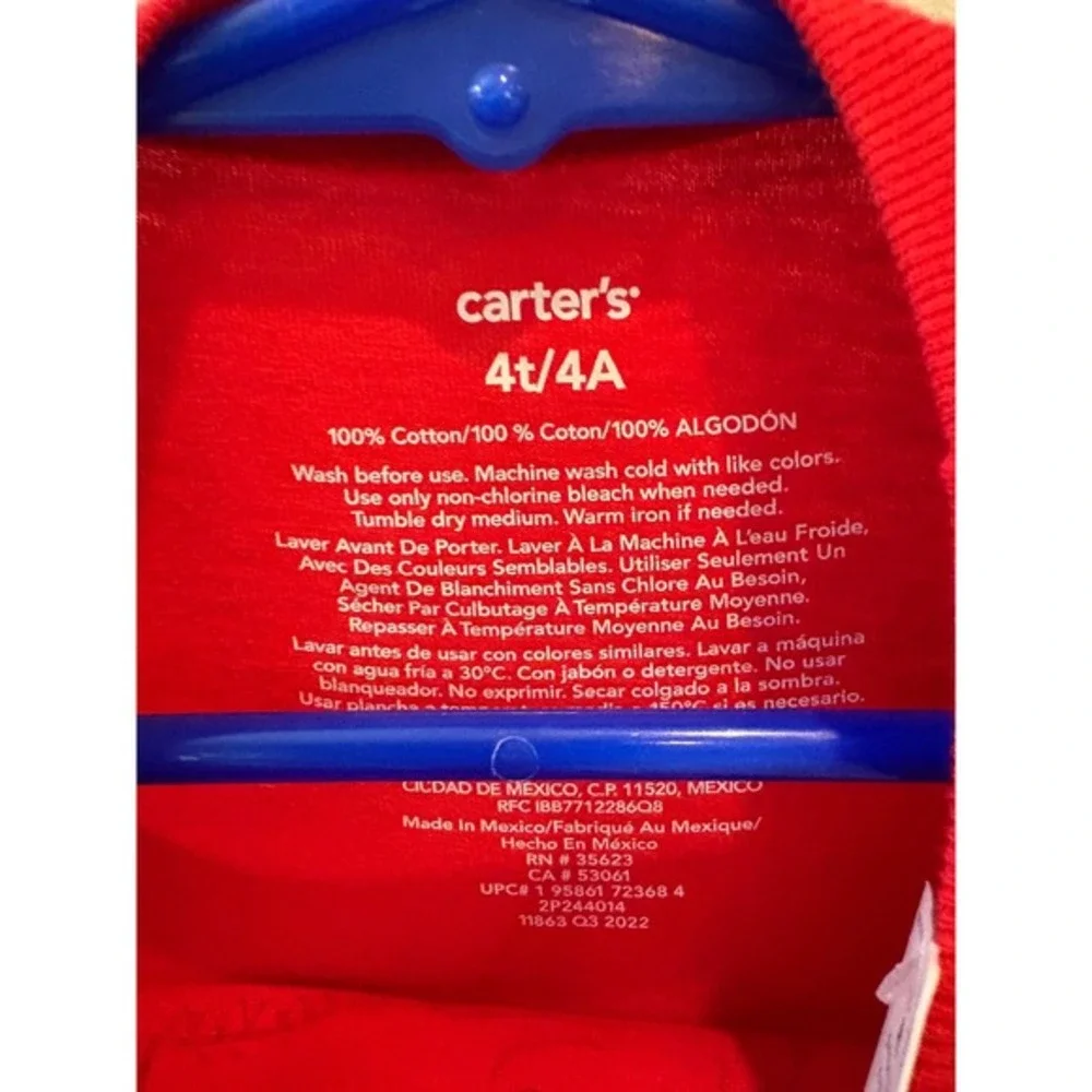 New Carters Boys Red Christmas T Rex Dinosaur Cookie‎ Long Sleeve Shirt 4T